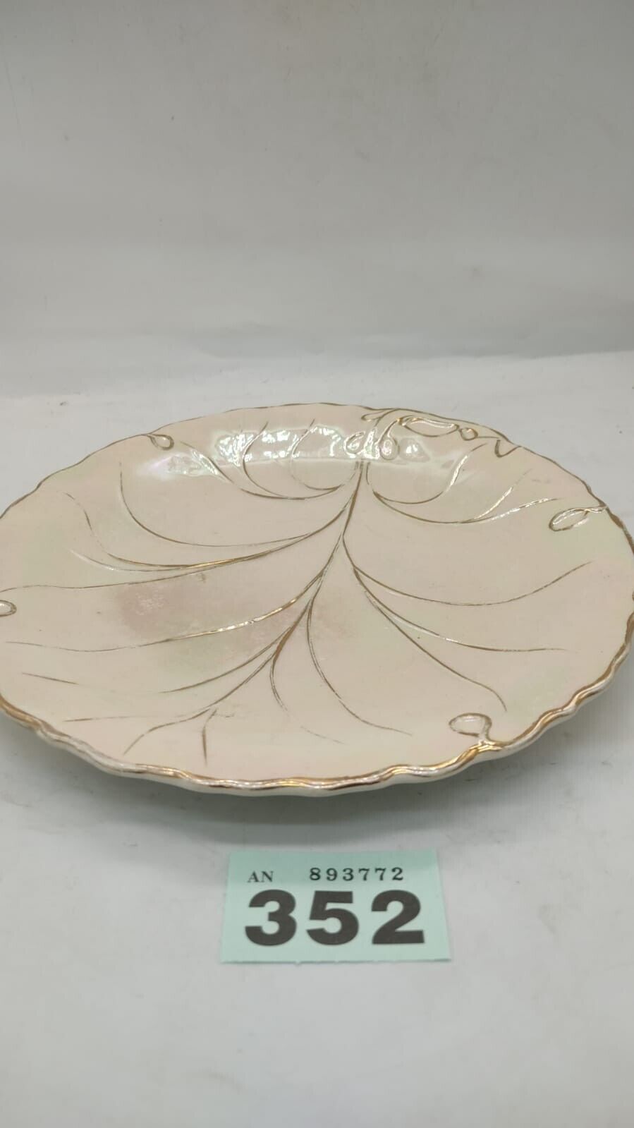 Cake Plate with Leaf Pattern & Pearlescent Paint Effect Fine Bone China Vintage