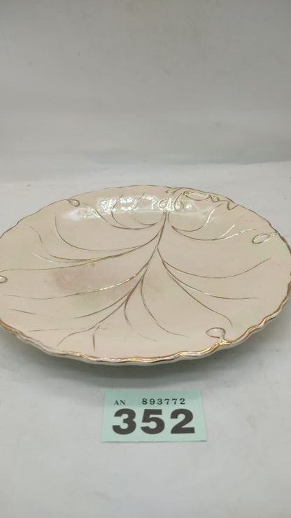 Cake Plate with Leaf Pattern & Pearlescent Paint Effect Fine Bone China Vintage