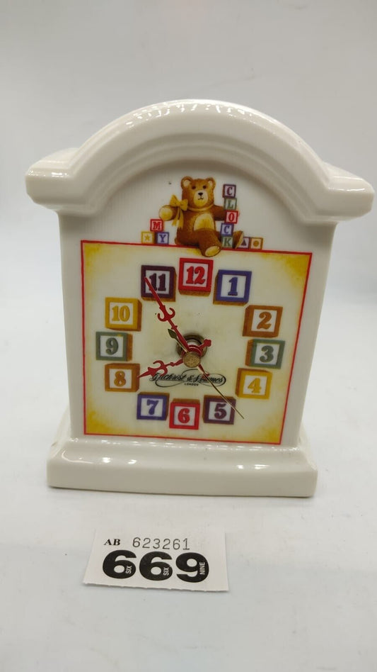 Gilchrist and Soames Porcelain Teddy Bear Clock for Baby's Room, Made in England