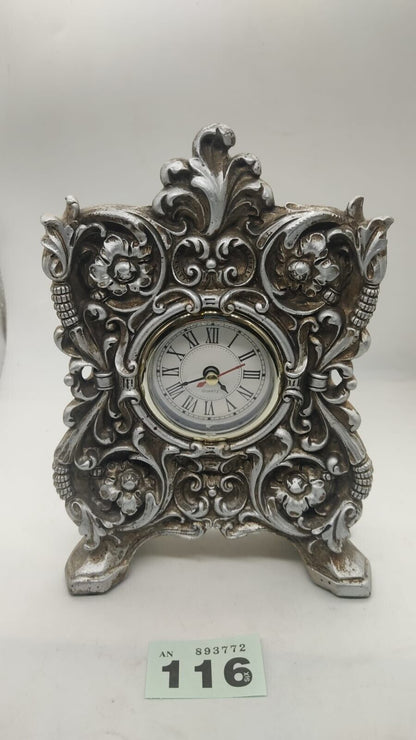 Vintage ornate Style Mantel Clock Battery Powered Sterling Silver Tested working