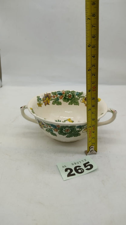 Antique Masons Strathmore Green Yellow Soup Cup. Inside Floral With Two Handles