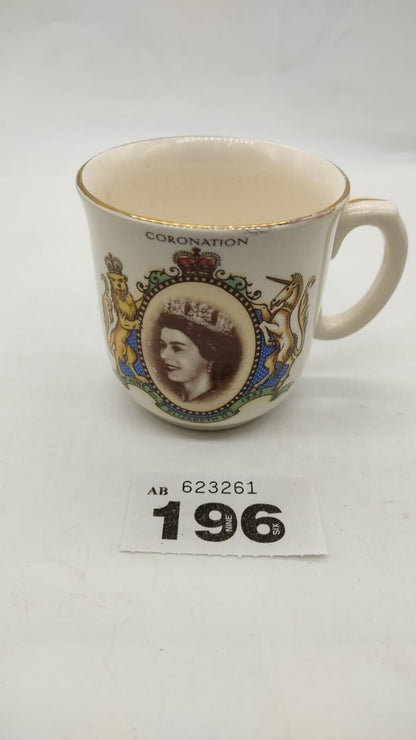 Queen Elizabeth II Commemorating Coronation Cup Mug 1953 June 2 Original 1950s