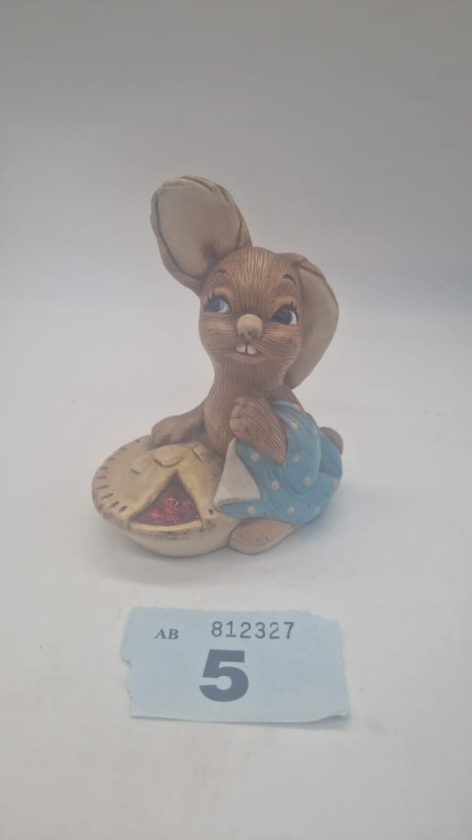 Pieface Pendelfin Rabbit Hand Painted Stoneware Pottery Ornament Blue Blanket