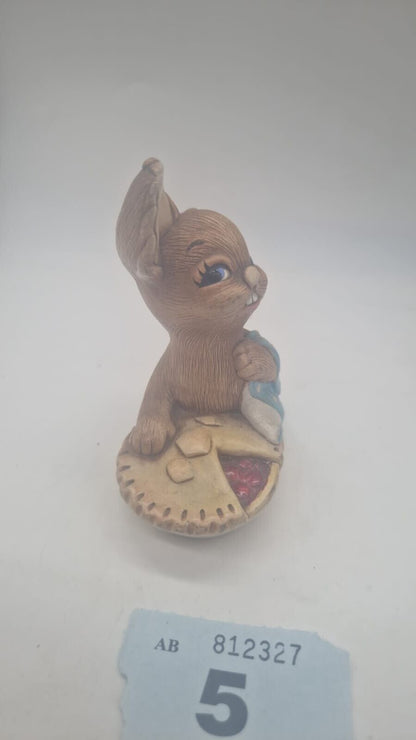 Pieface Pendelfin Rabbit Hand Painted Stoneware Pottery Ornament Blue Blanket