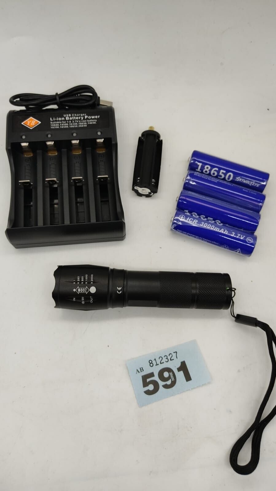 Super Bright LED Flashlight, 4 Slot Universal Charger with 4 Rechargeable 18650