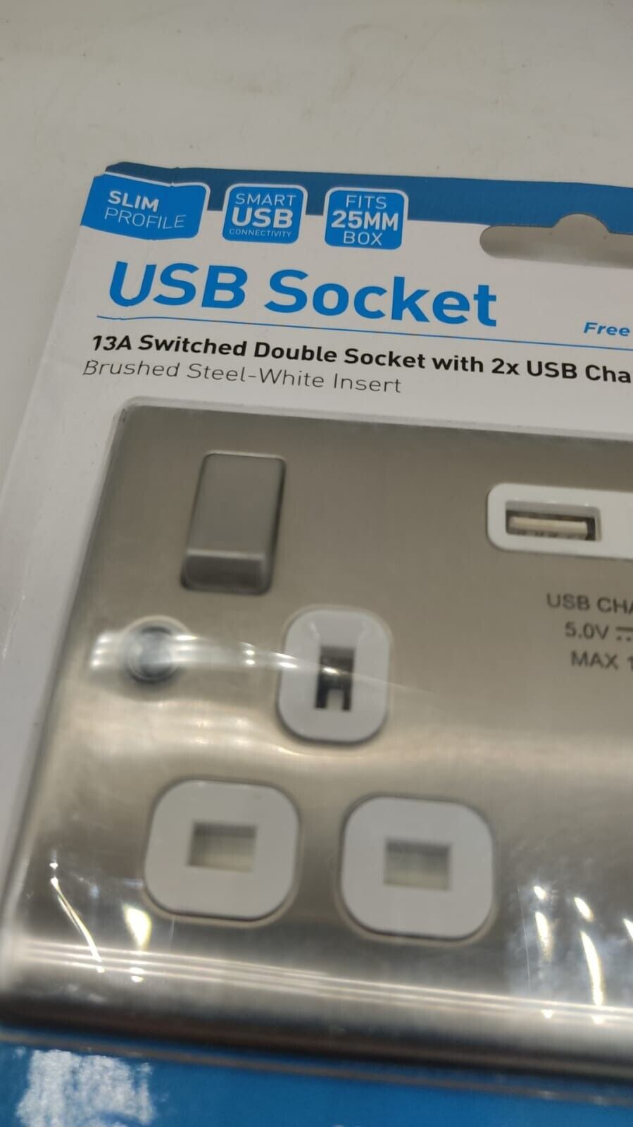 BG Nexus NBS22U3G 13A Brushed Steel Double Socket 2 x USB Chargers