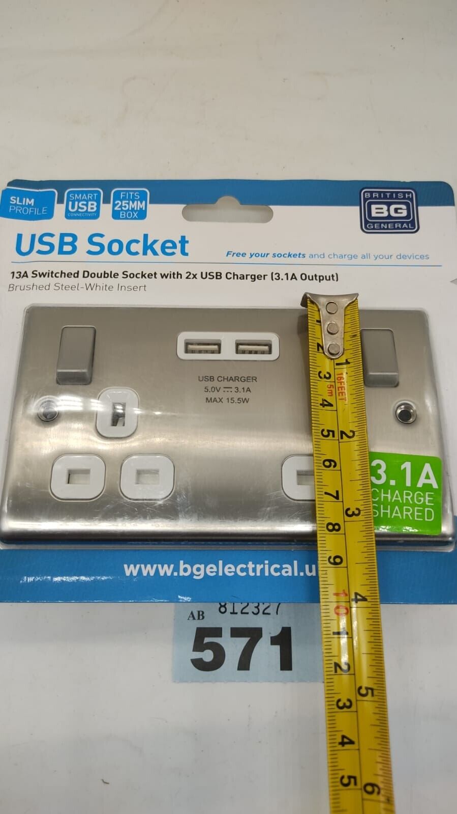 BG Nexus NBS22U3G 13A Brushed Steel Double Socket 2 x USB Chargers