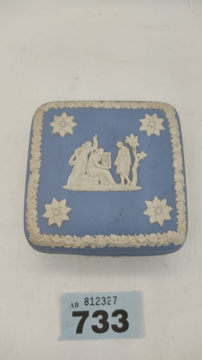 Wedgwood Blue Greek Gods & Flowers Jasperware Square Trinket Box - Vintage