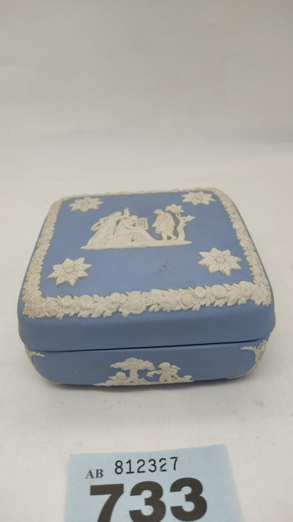 Wedgwood Blue Greek Gods & Flowers Jasperware Square Trinket Box - Vintage