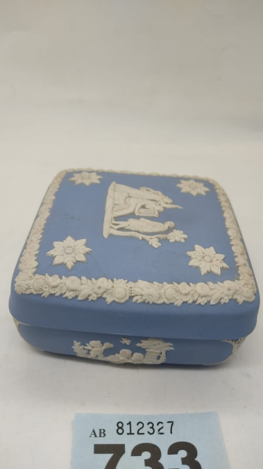 Wedgwood Blue Greek Gods & Flowers Jasperware Square Trinket Box - Vintage