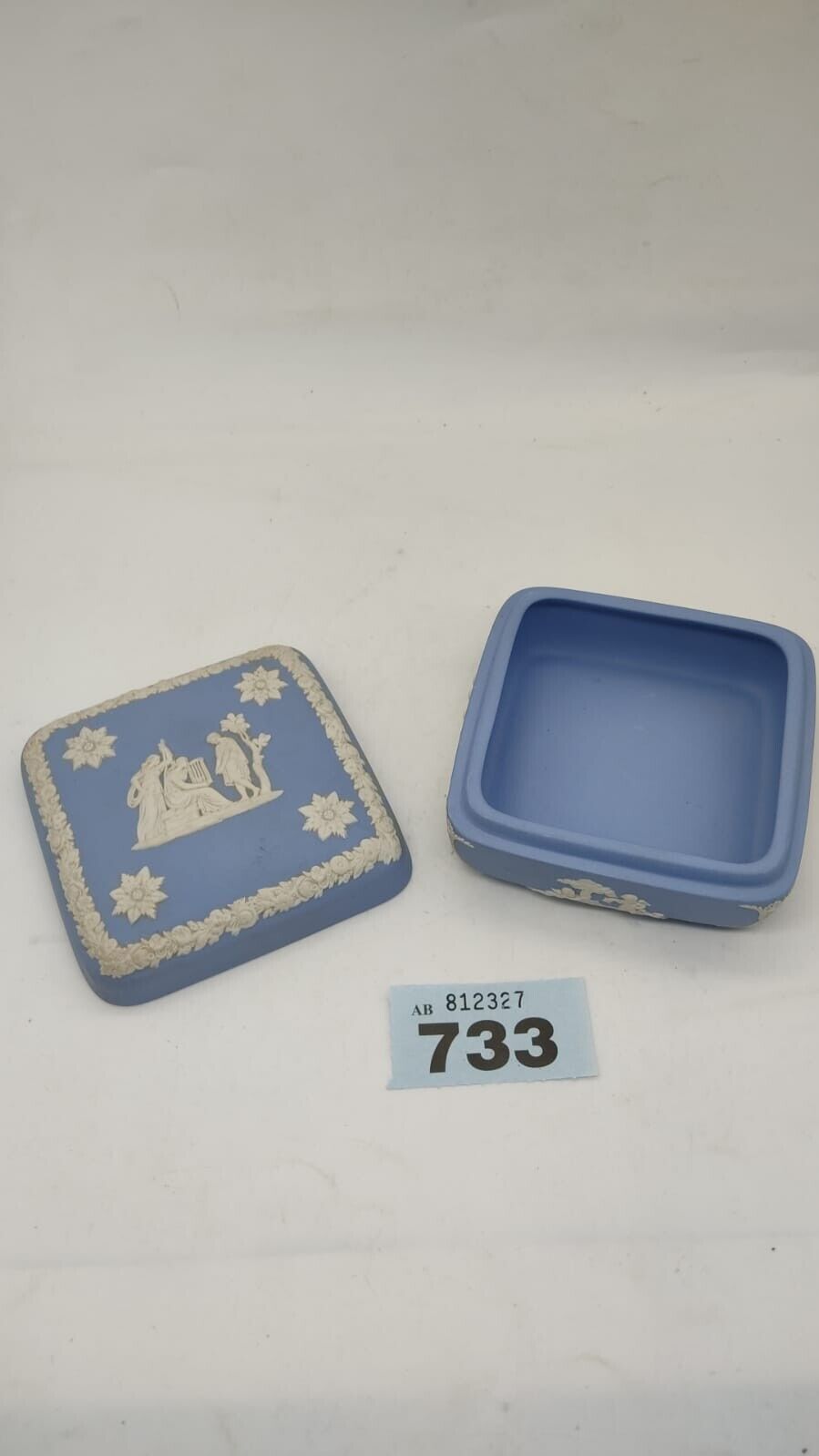 Wedgwood Blue Greek Gods & Flowers Jasperware Square Trinket Box - Vintage