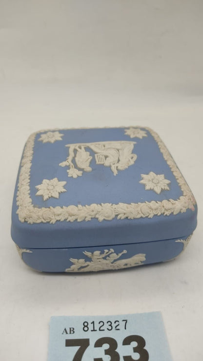 Wedgwood Blue Greek Gods & Flowers Jasperware Square Trinket Box - Vintage