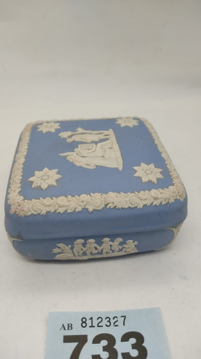 Wedgwood Blue Greek Gods & Flowers Jasperware Square Trinket Box - Vintage