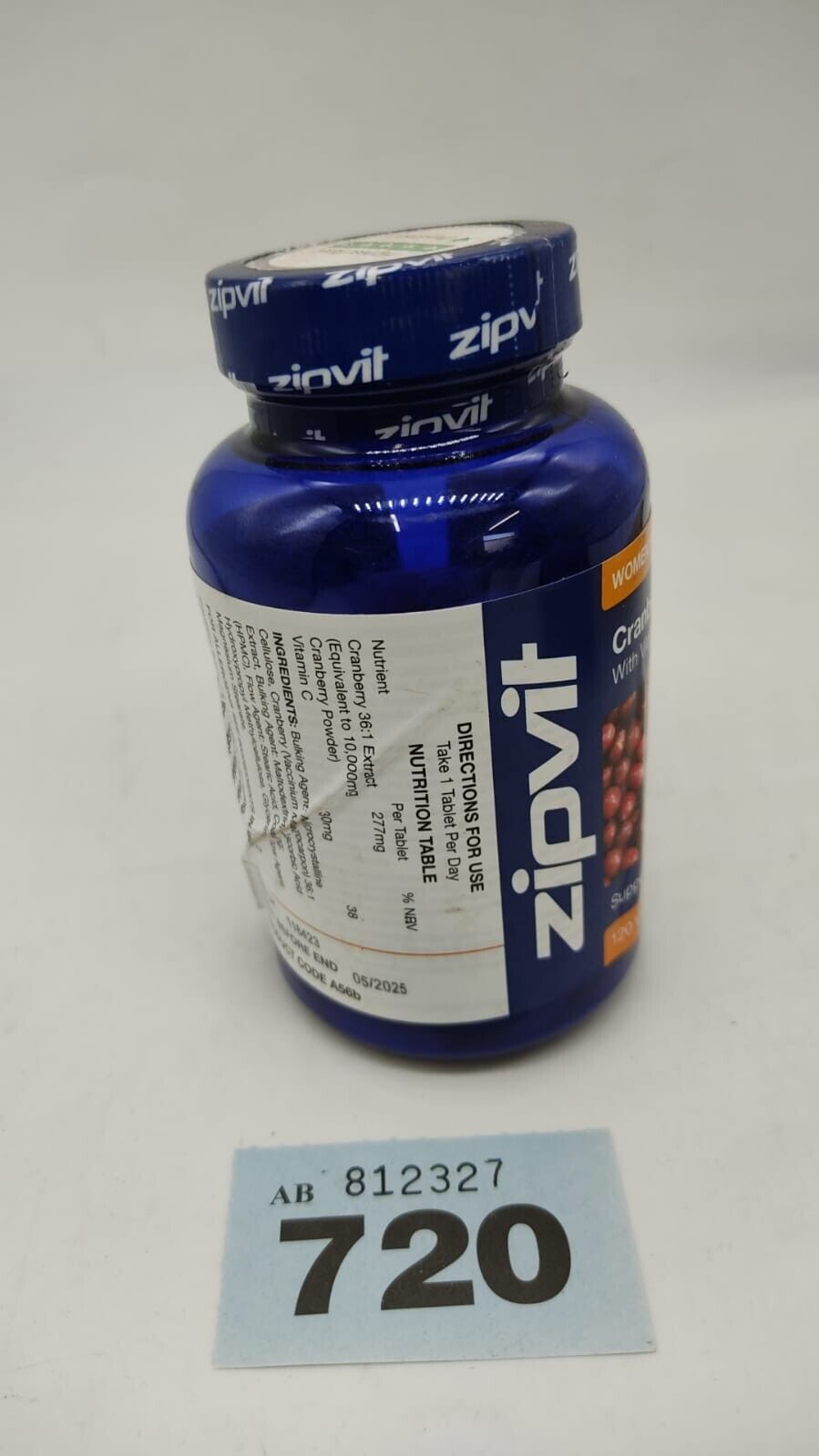 ZipVit Cranberry with Vitamin C Nutrition 277mg Per 120 Vegan Tablets