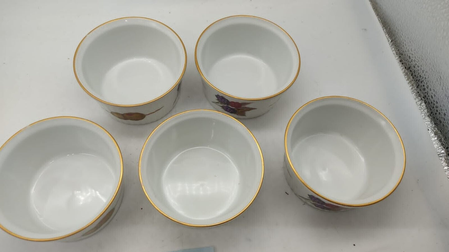 Royal Worcester 5 Ramekins Evesham Gold Small Size, Royal Worcester Ramekins