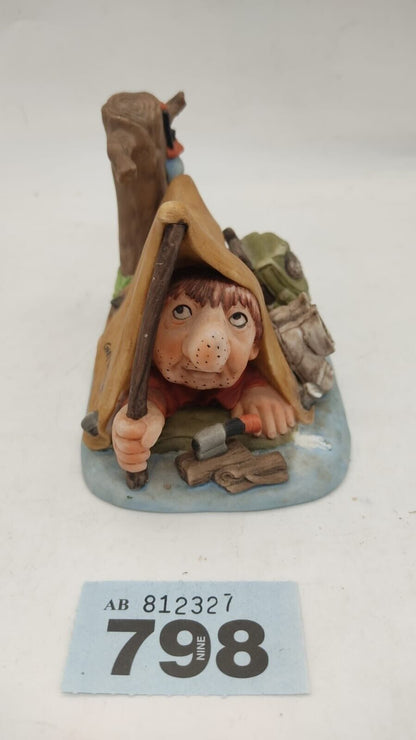 Royal Orleans Bisque Figure Outdoorsman Tent Camper Gary Patterson Paint Chipped