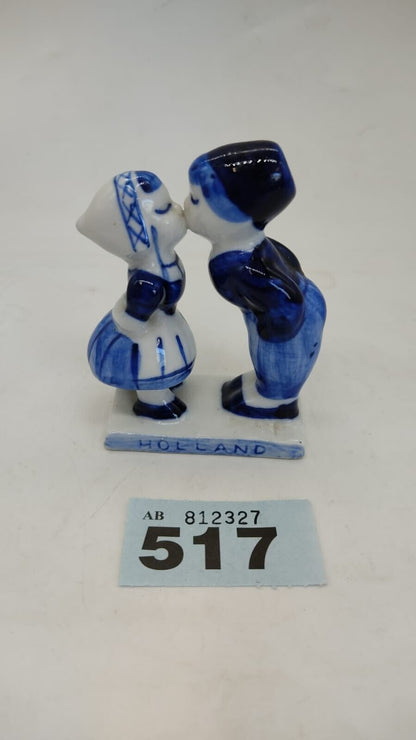 Vintage Hand Painted Delft Blue Holland Figure Boy Girl Kissing