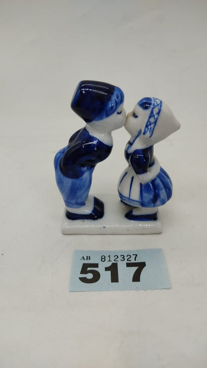 Vintage Hand Painted Delft Blue Holland Figure Boy Girl Kissing