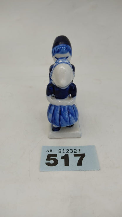 Vintage Hand Painted Delft Blue Holland Figure Boy Girl Kissing