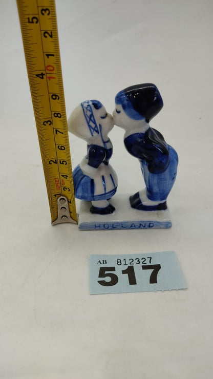 Vintage Hand Painted Delft Blue Holland Figure Boy Girl Kissing