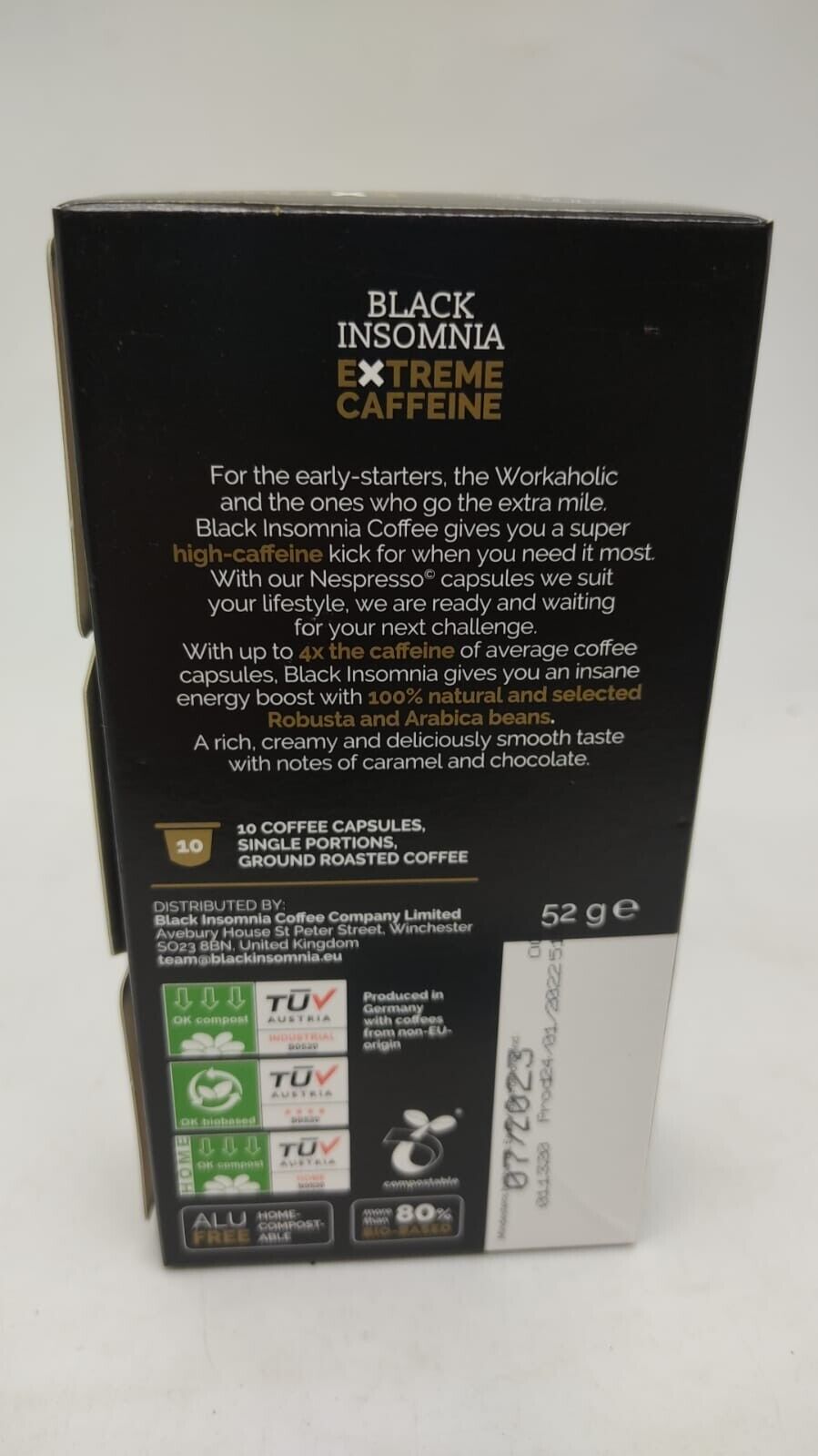 Nespresso© 10 Coffee Pods Black Insomnia, Extreme Caffeine, 1105mg/ Cup