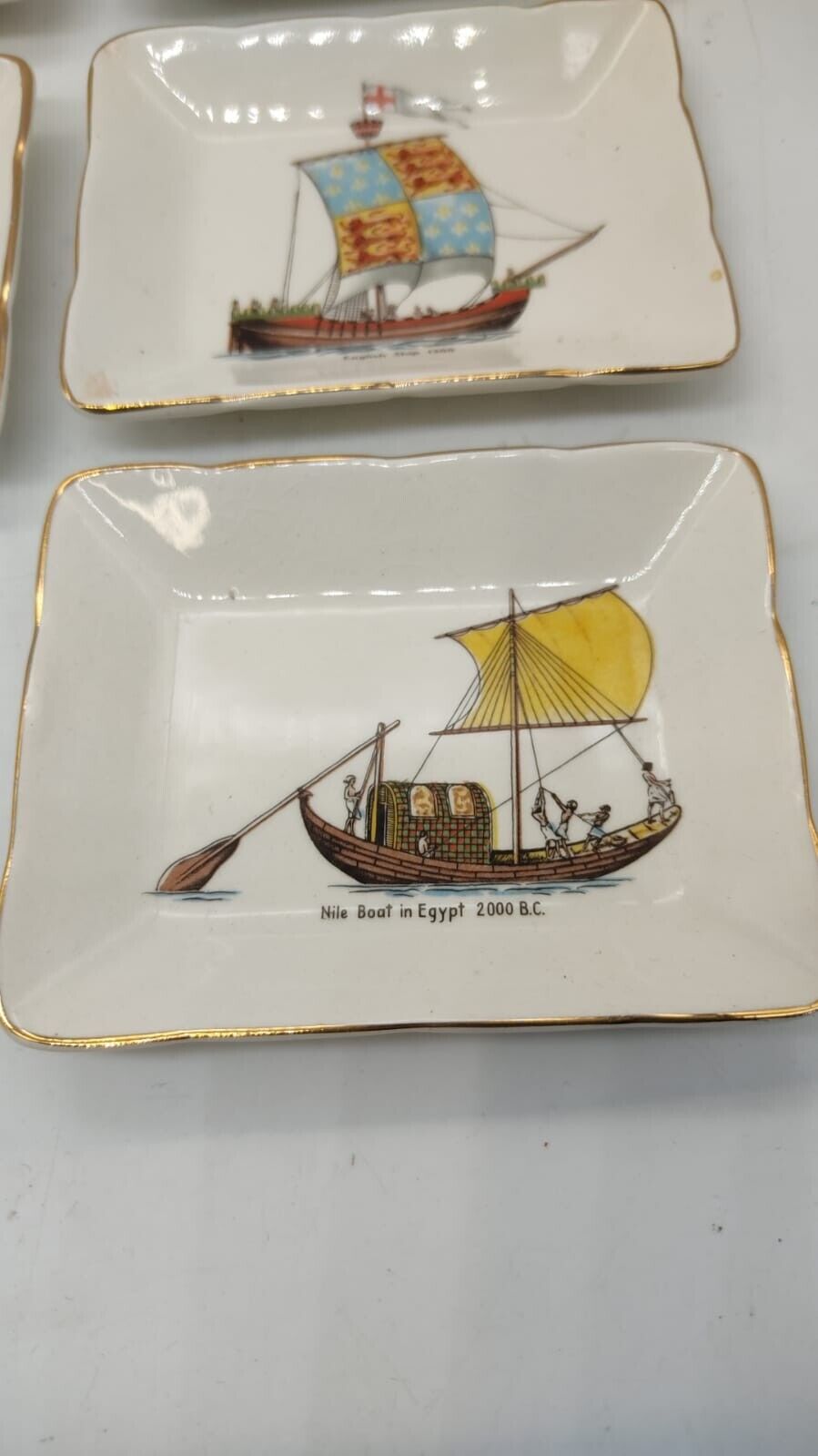 8Pcs Sandland Ware Ceramic Sailing Trinket Trays Depicting Historic Boats - VTG