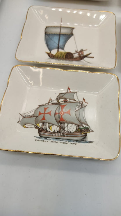 8Pcs Sandland Ware Ceramic Sailing Trinket Trays Depicting Historic Boats - VTG