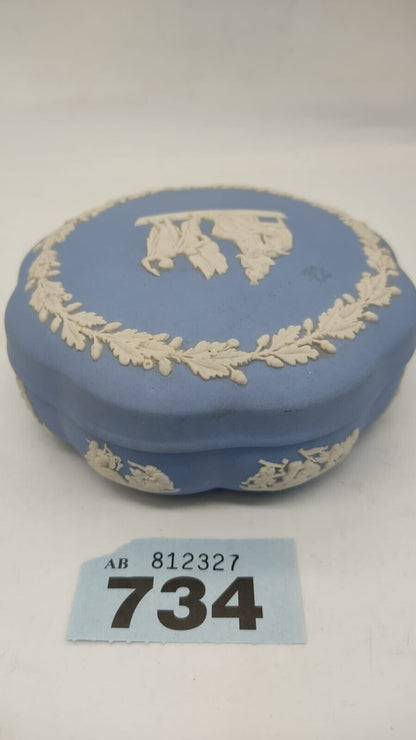 Wedgwood Jasperware Blue Flowers Trinket Box Mythological - Figures No 73