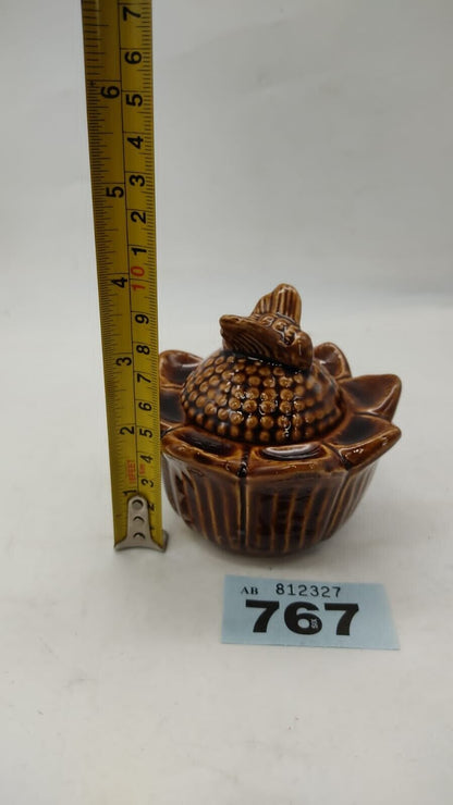 Brown Preserve Honey Jam Pot Flower Design Bumblebee Lidded Pot, 1960's, Vintage