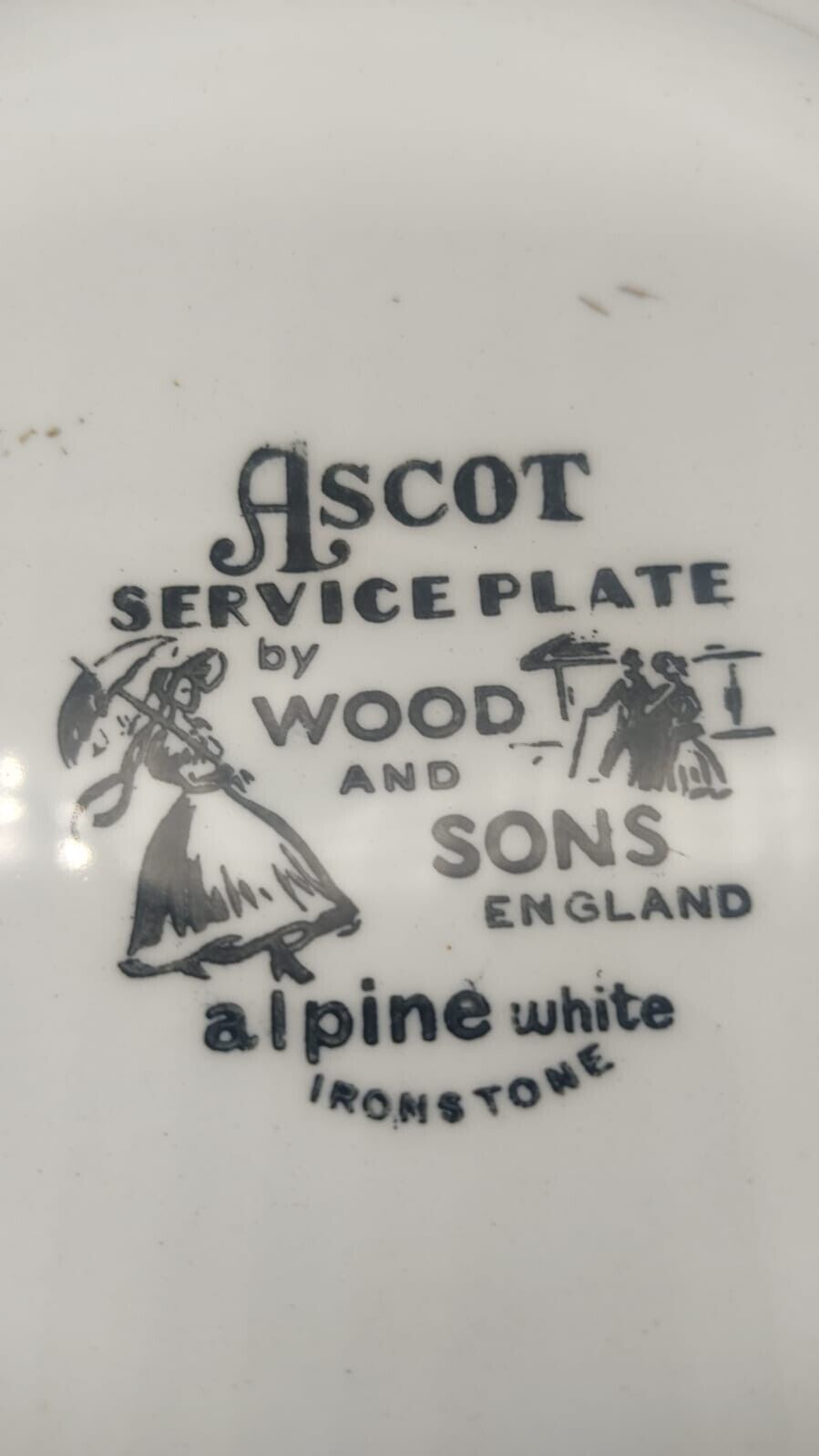 Wood & Sons England Ascot Service Plate Alpin White Ironstone, Vintage