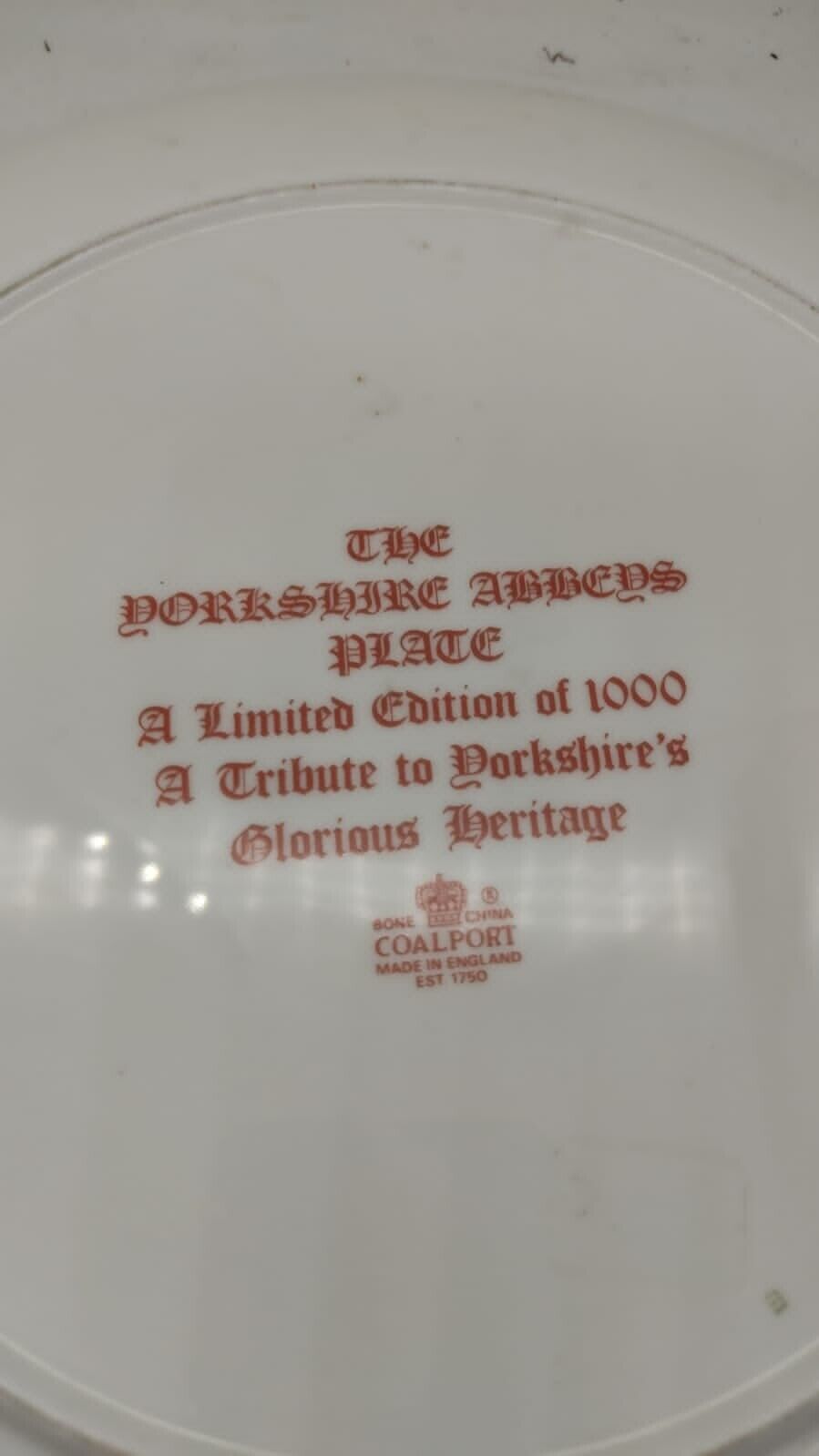 Coalport Yorkshire Abbeys Plate Limited Edition of 1,000, EST 1750, England