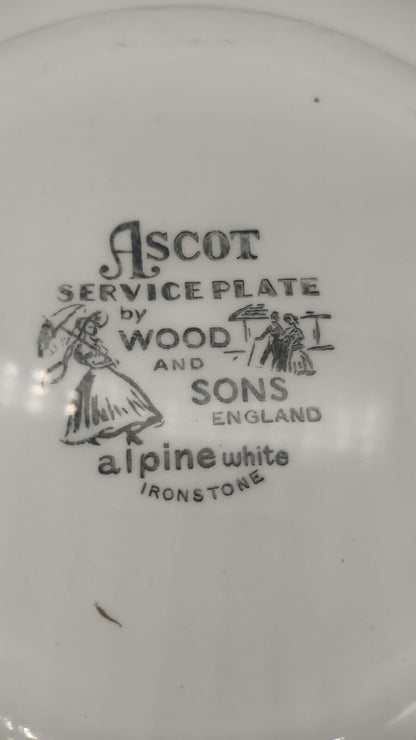 Wood & Sons England Ascot Service Plate Alpin White Ironstone, Vintage