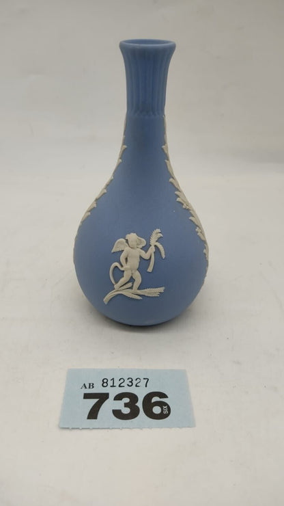 Wedgwood Blue & White Jasperware Cameo Bisque Small Bud Vase Cherubs - Vintage