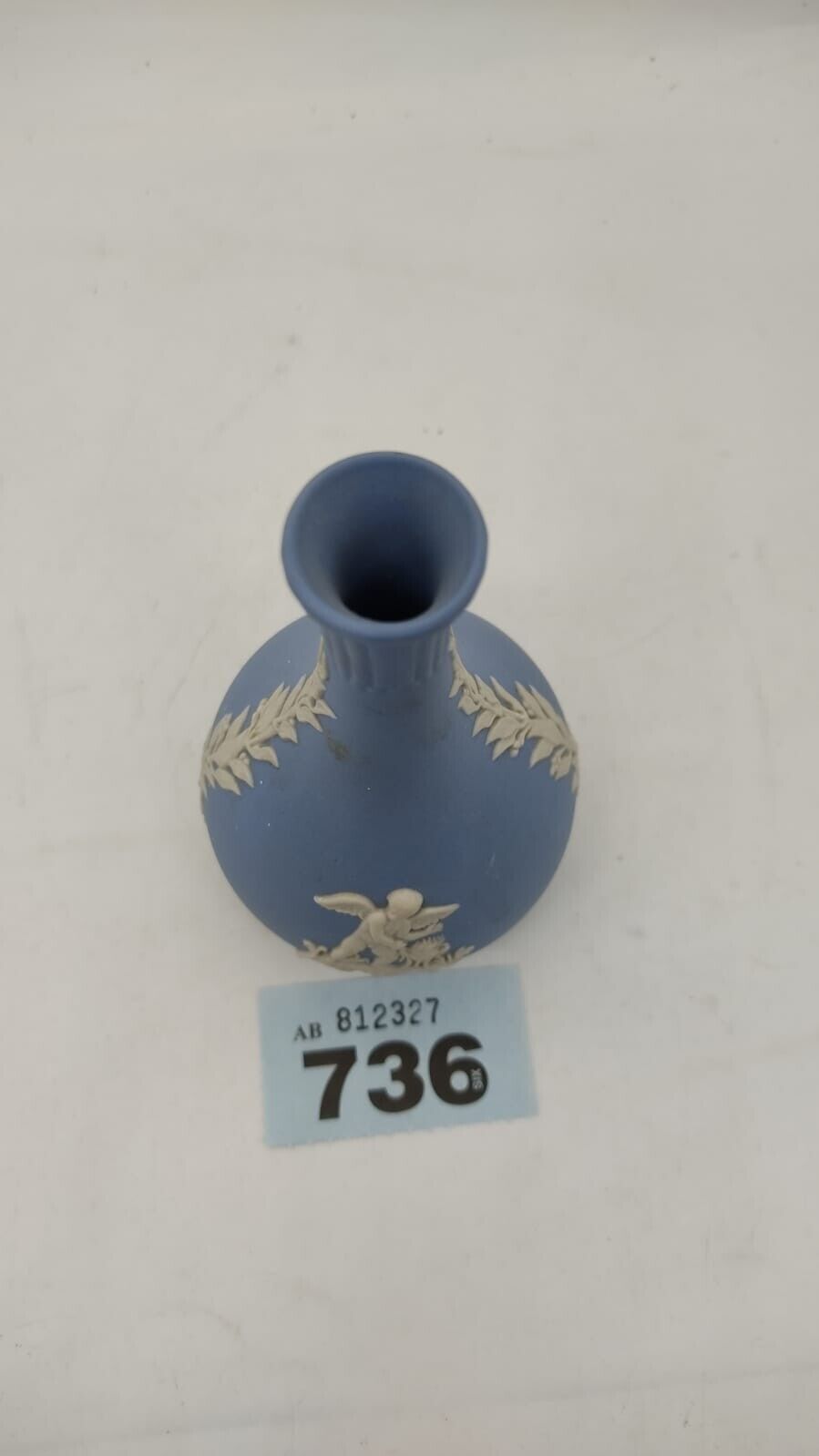 Wedgwood Blue & White Jasperware Cameo Bisque Small Bud Vase Cherubs - Vintage