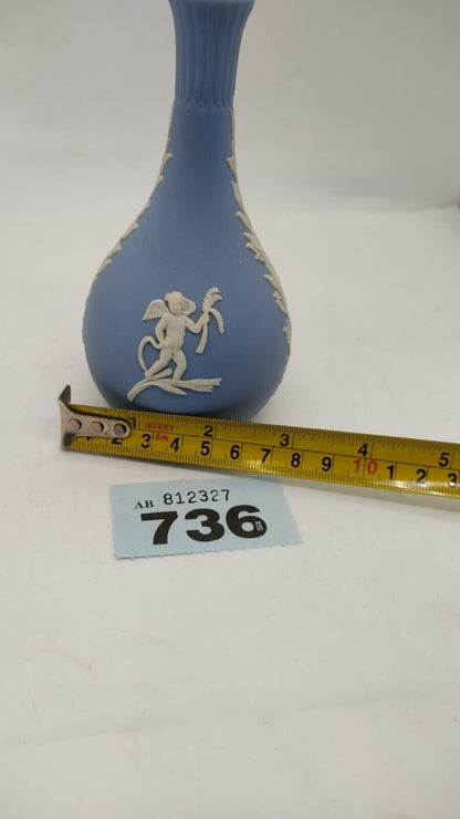 Wedgwood Blue & White Jasperware Cameo Bisque Small Bud Vase Cherubs - Vintage