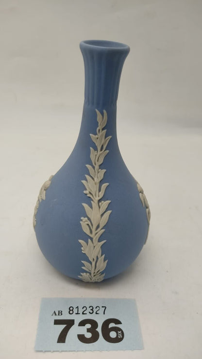 Wedgwood Blue & White Jasperware Cameo Bisque Small Bud Vase Cherubs - Vintage