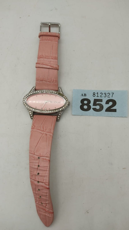 Kookai KOO 334S Ladies Pink Leather Straps Bling Diamond Watch, Needs Battery