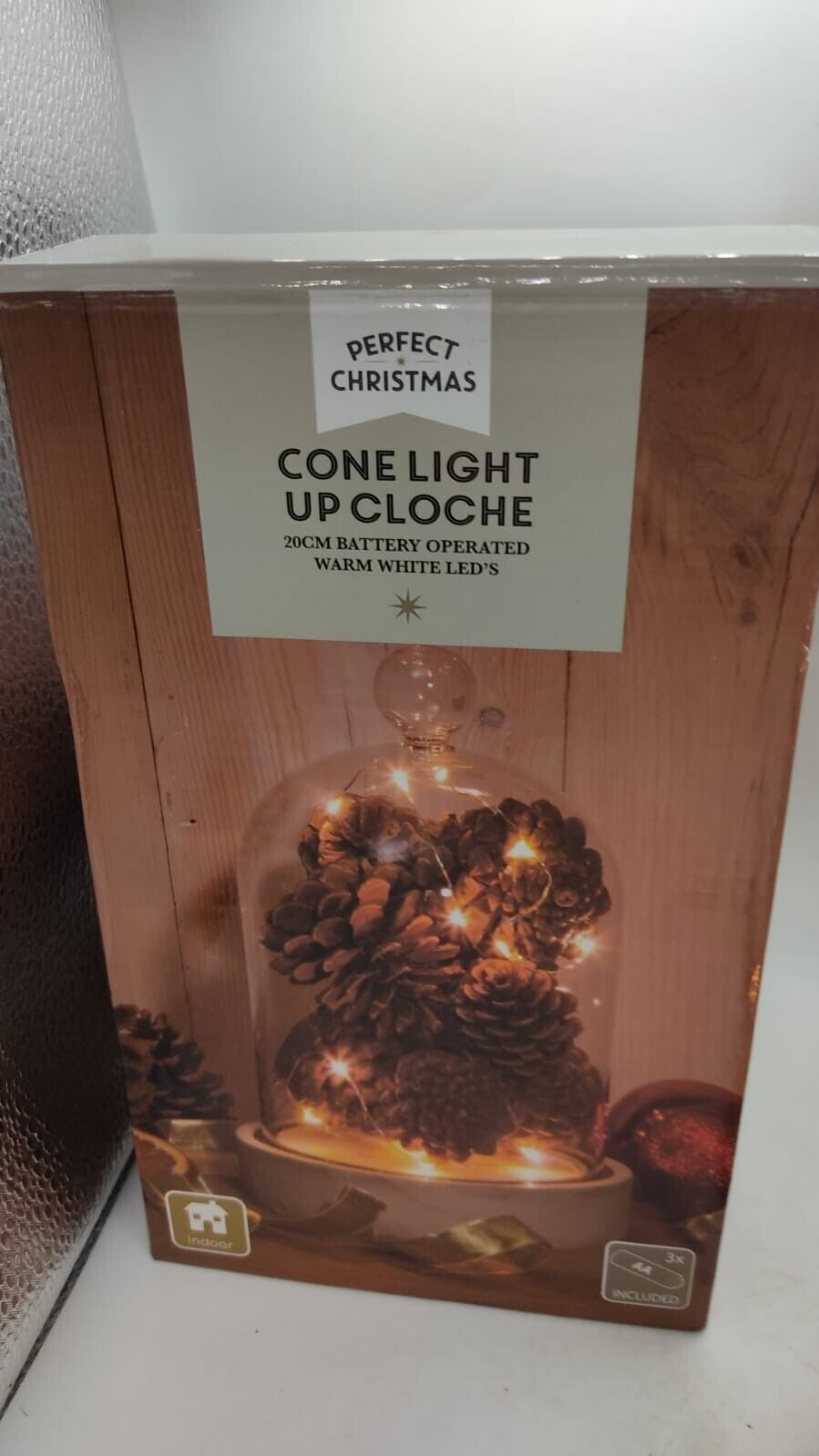 Perfect Christmas Battery Operated Cone Light Up Cloche. Warm White. Boxed