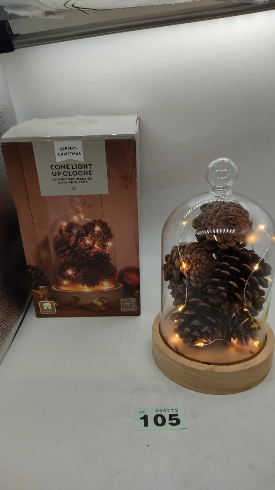 Perfect Christmas Battery Operated Cone Light Up Cloche. Warm White. Boxed