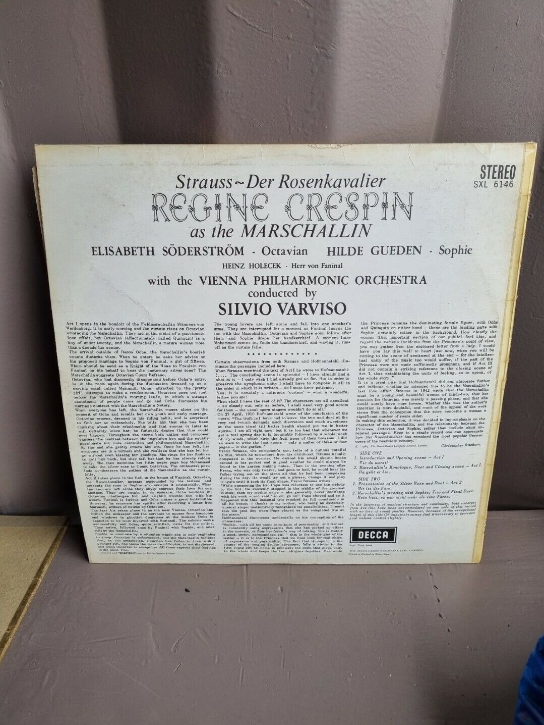 Strauss Der Rosenkavalier Crespin VPO UK ED1 Decca WBG Stereo SXL 6146 LP