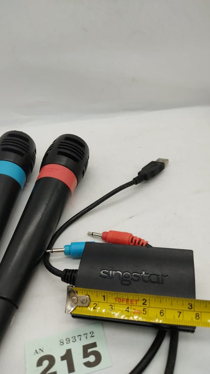 SingStar Two Microphone Set and USB Adapter for PS2/PS3 Tested Working