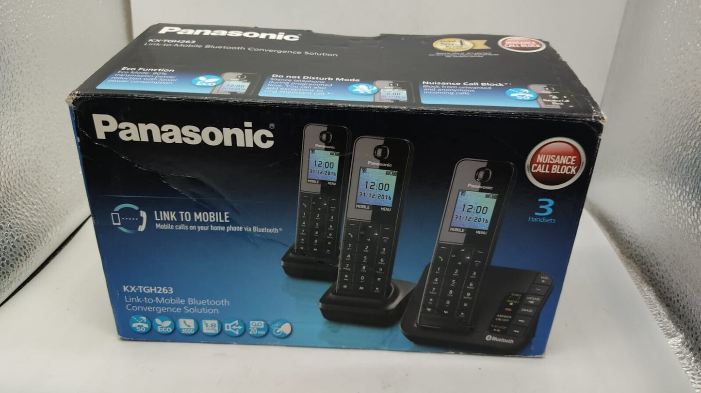 Panasonic KX-TGH263 Cordless Phone with 4 HANDSETS and Answering Machine. Boxed