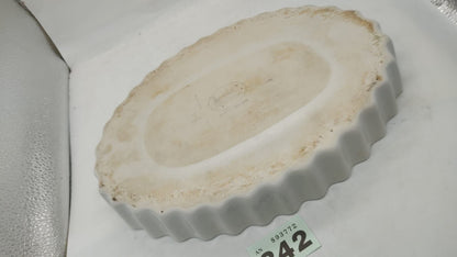 Flan Tarte Dish with Cornish Fish Pie Recipe Motif and Seafood Design Vintage
