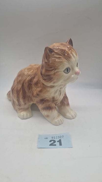 Melba Ware Large Ginger Brown Playful Cat Kitten Ornament Figurine Porcelain VTG