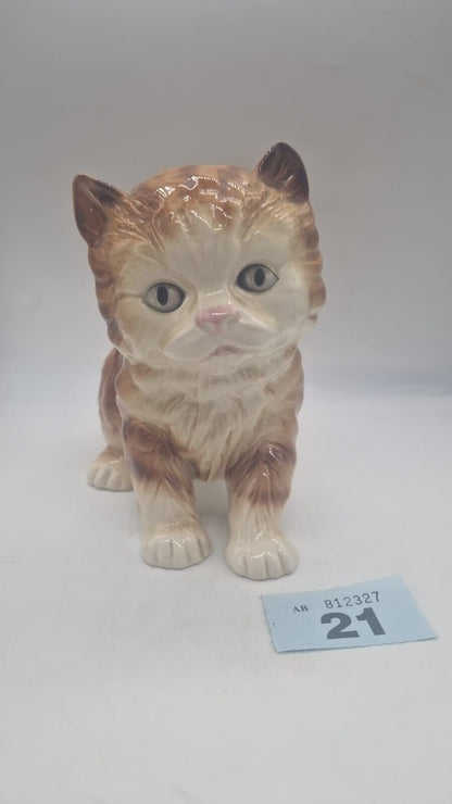 Melba Ware Large Ginger Brown Playful Cat Kitten Ornament Figurine Porcelain VTG