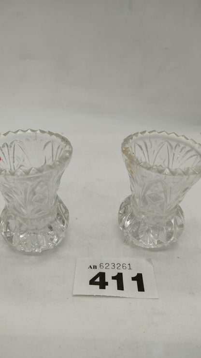 Pair of Small Crystal Vase Kristal Zajecar - Made in Yugoslavia, 24% Lead