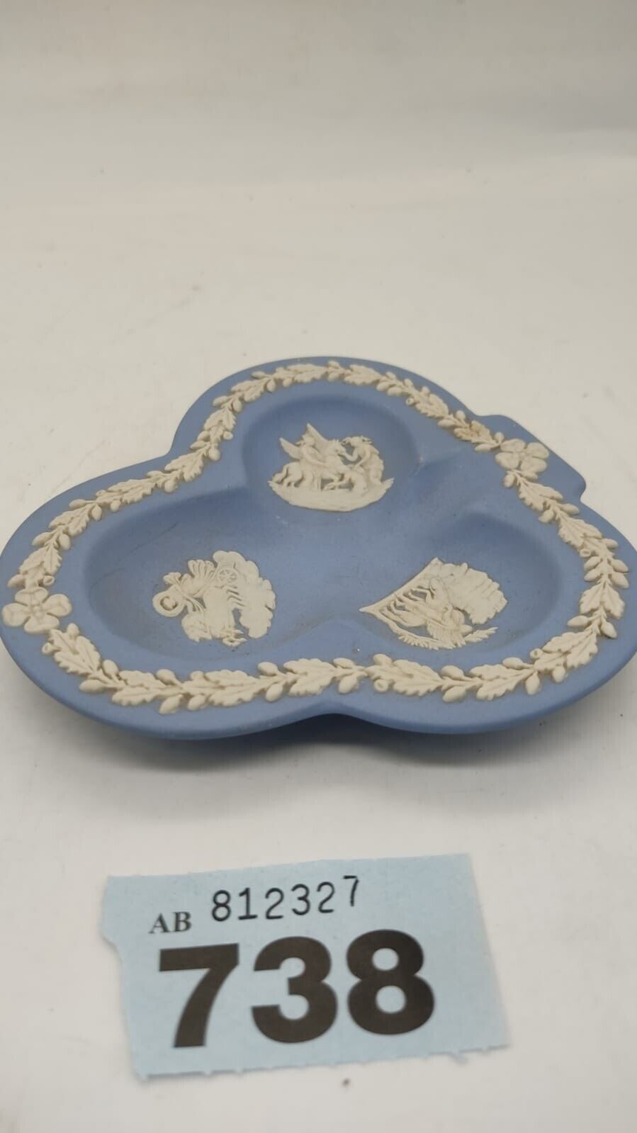 Wedgwood Blue Floral 1951 Jasperware Miniature Trinket Tray/clover Dish, Vintage