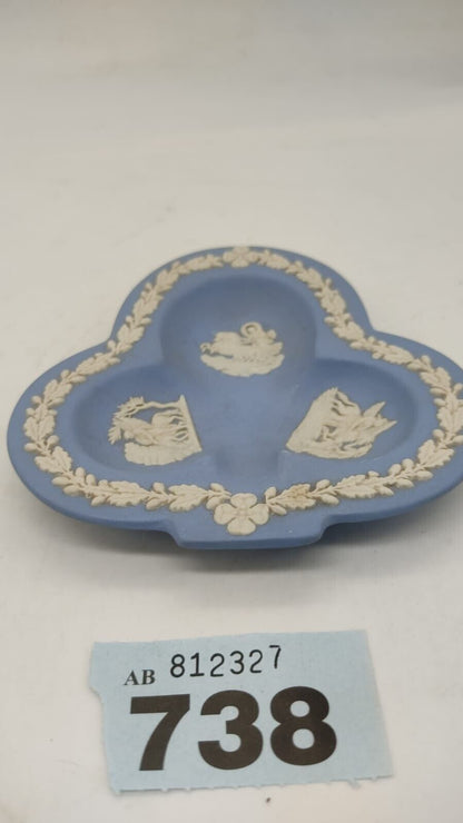 Wedgwood Blue Floral 1951 Jasperware Miniature Trinket Tray/clover Dish, Vintage