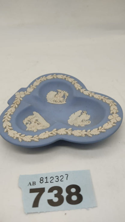 Wedgwood Blue Floral 1951 Jasperware Miniature Trinket Tray/clover Dish, Vintage