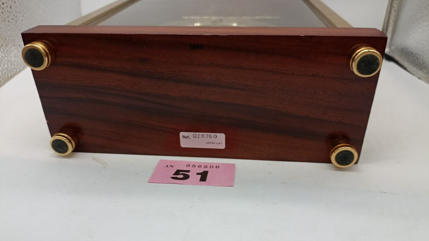 Vintage Seiko Quartz Mantle Clock Gold Tone with Mahogany Wood Cade Working Used